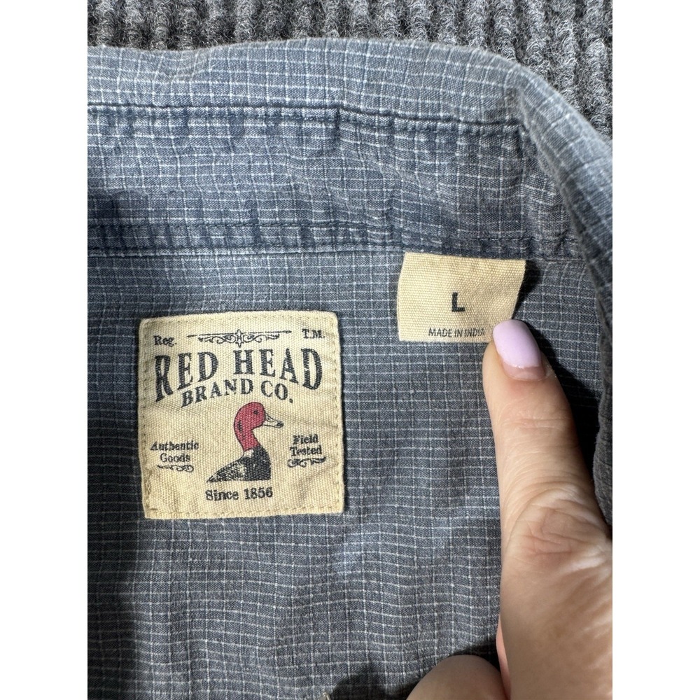 RedHead Men's Gray Chambray Short Sleeve Button-Up Cotton Shirt Fish L - Picture 3 of 8